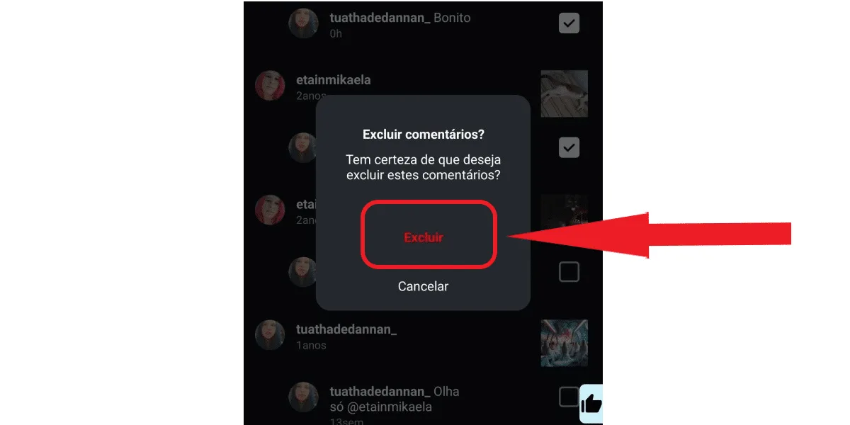 Confirm deletion of Instagram comment