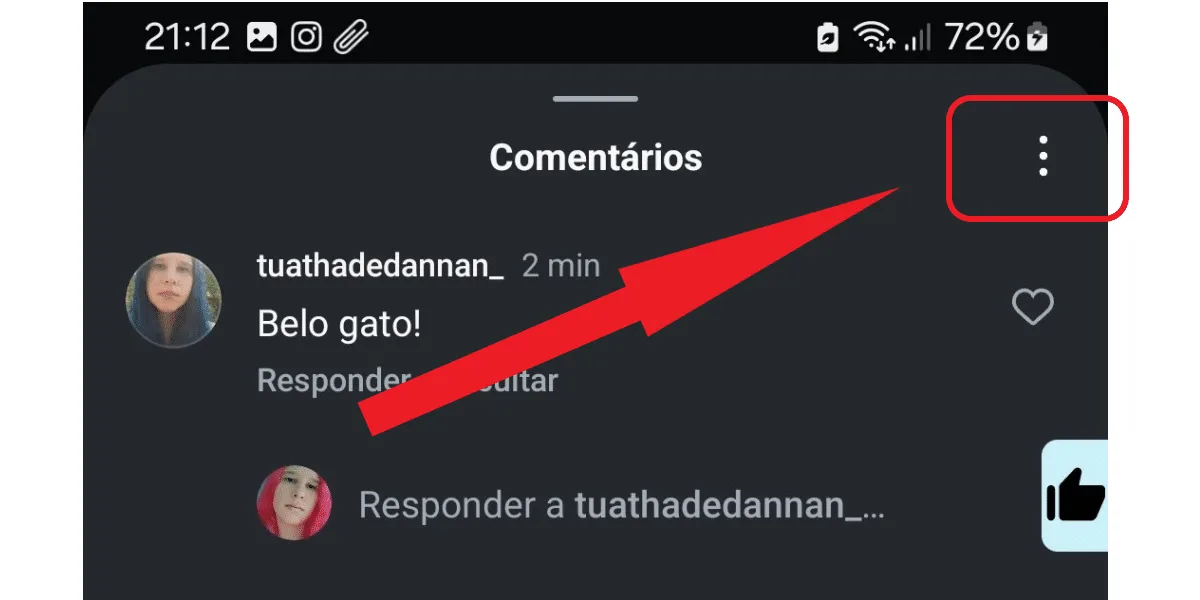 3-dot button for Instagram comments