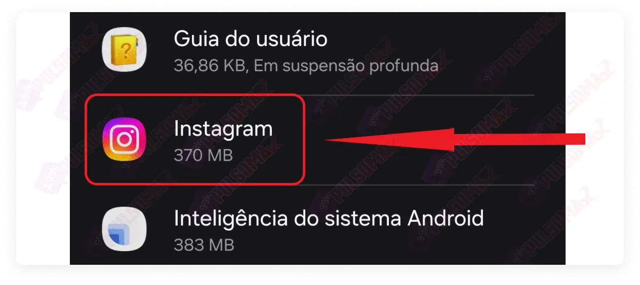 Instagram app in the list of apps on the phone.