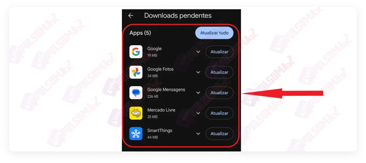 List of apps to update, on the Play Store.