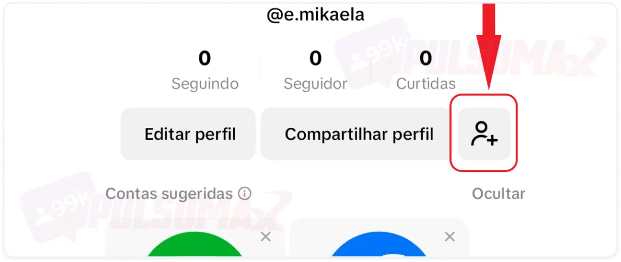 Print do botão em forma de pessoa com o ícone + no TikTok.