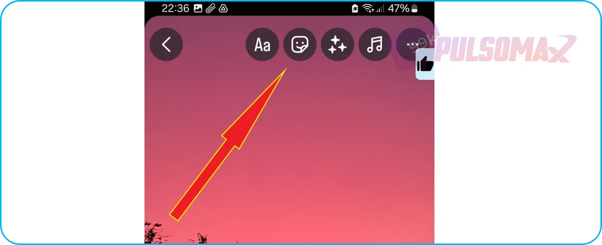 Screenshot showing the sticker icon in an Instagram Story.