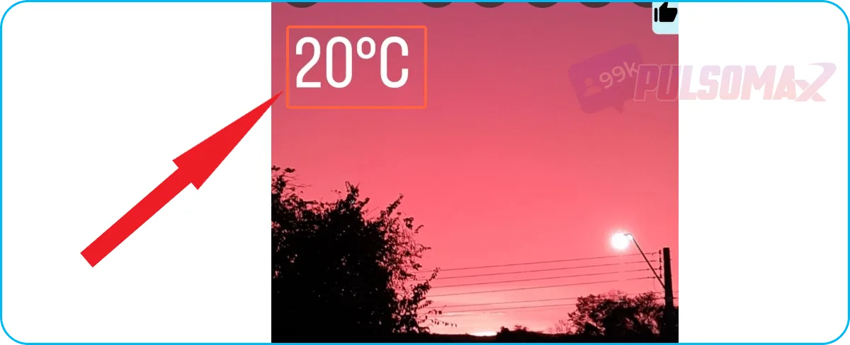 Screenshot showing the temperature set in the Instagram story.