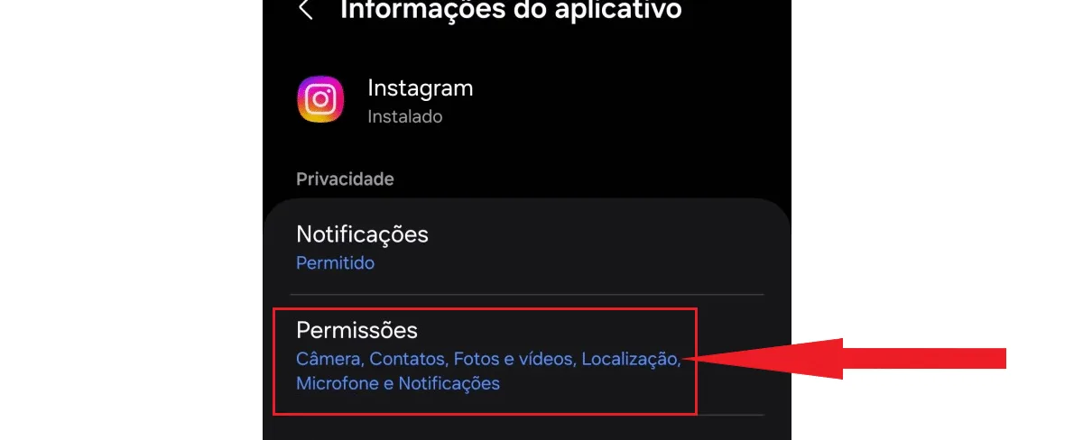 Instagram permissions in phone settings.