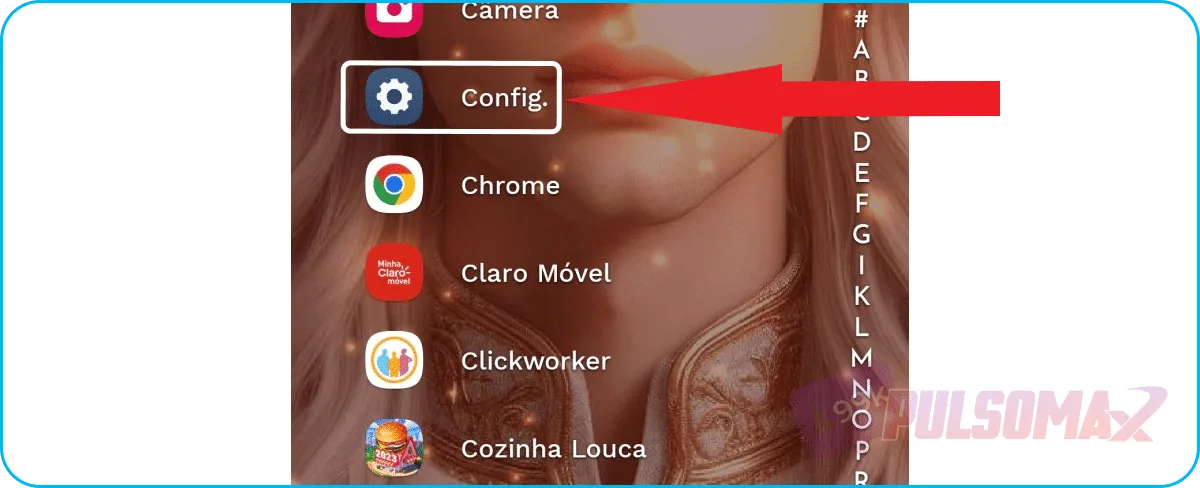 Screenshot showing the settings button on the phone.