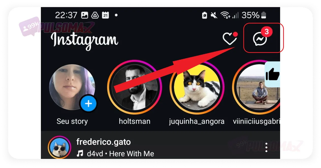 Direct button on Instagram.