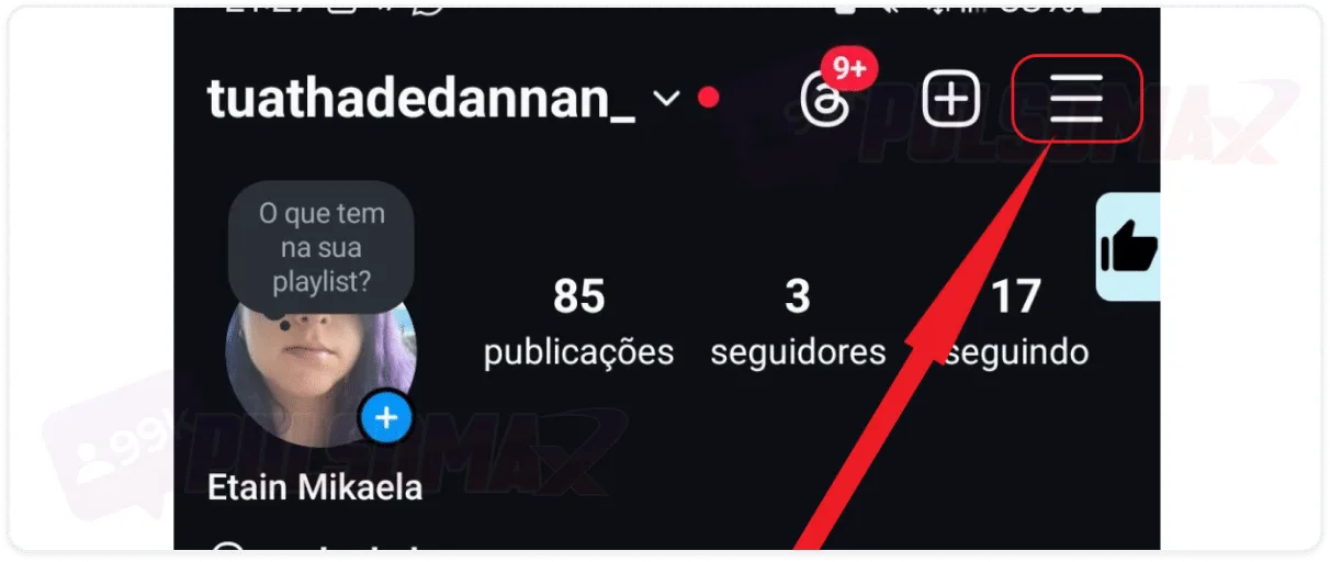 Botão de 3 traços no Instagram.