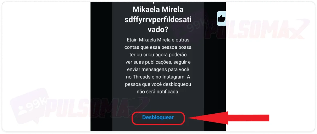 Confirmação de desbloqueio de conta no Instagram.