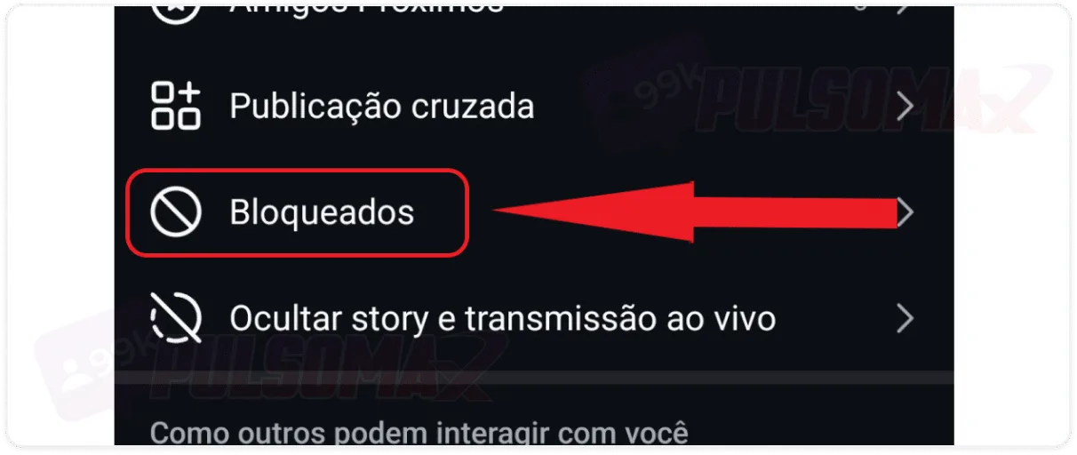 Sessão bloqueados no Instagram.