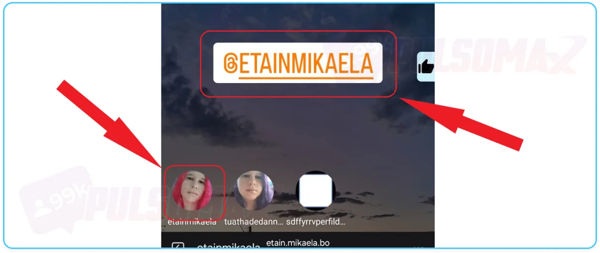 Screenshot showing profile selection to tag in Instagram Story.