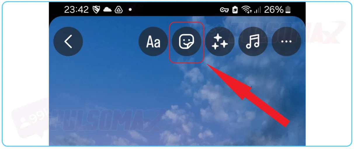 Sticker button in Instagram stories.
