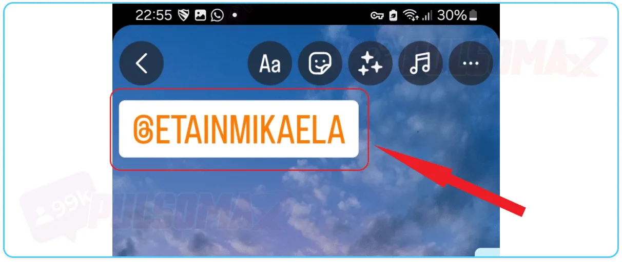 A mention sticker in the position desired by the user. Example.