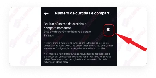 Button to hide likes and shares on Instagram.