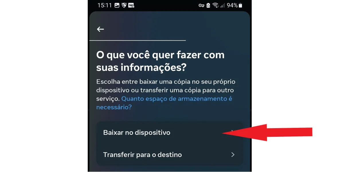 Screenshot from Instagram showing where to click to download files on the device.