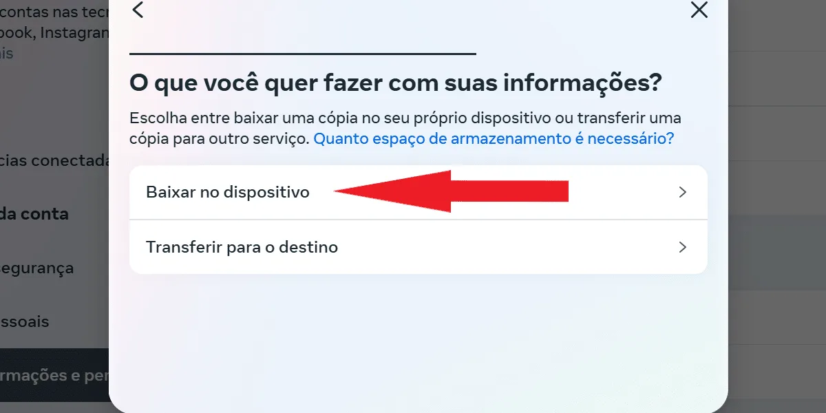 Screenshot showing where to click to download information on the device, Instagram Web.