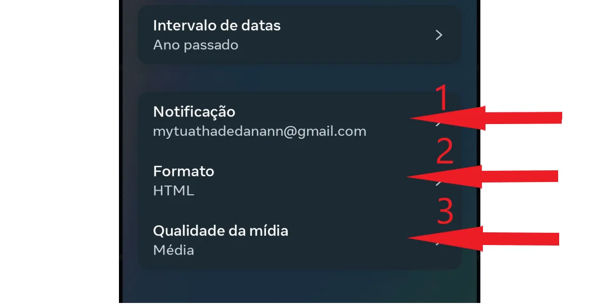 Deleted Instagram conversations, email notification settings, media format and quality.