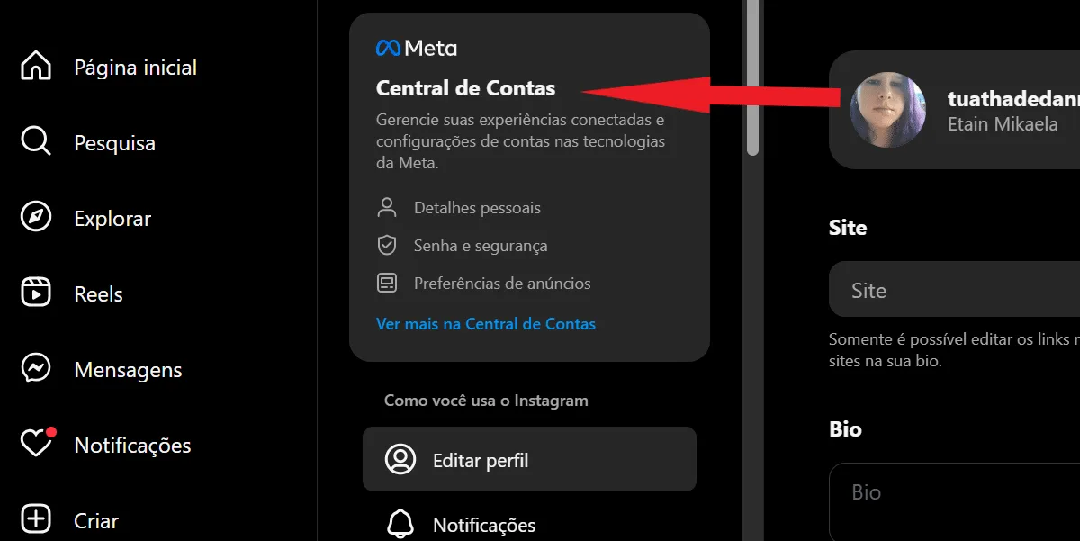 Account center, on Instagram web.