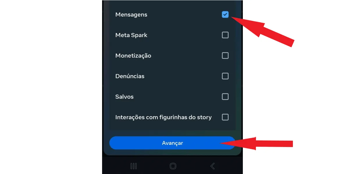 Screenshot from Instagram - select message options.