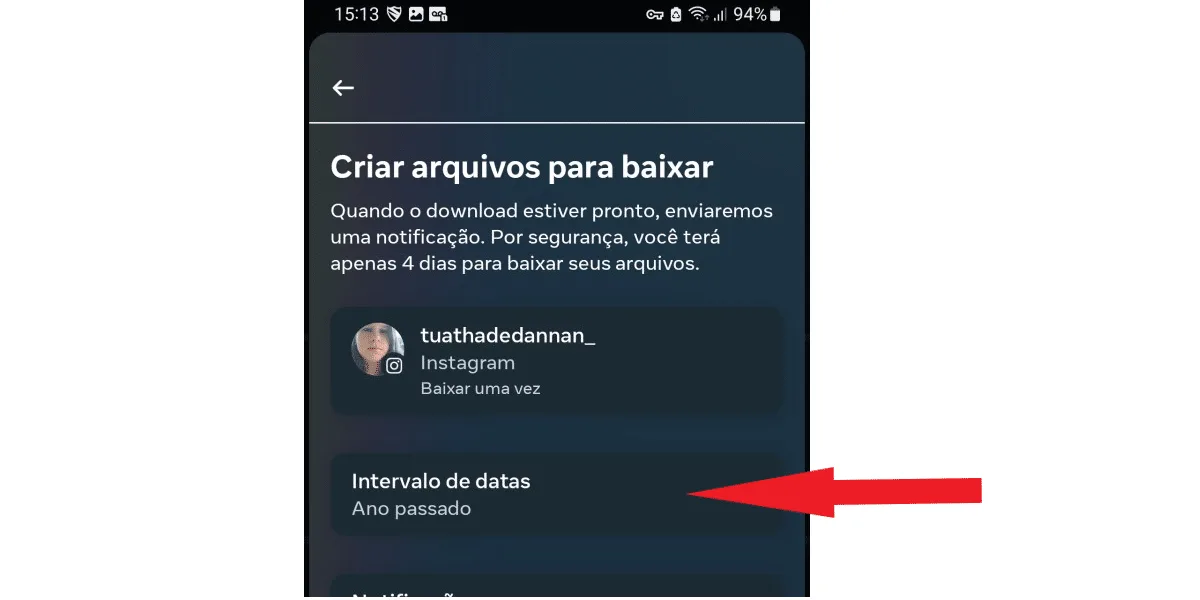 Screenshot showing where to click to select the date range.