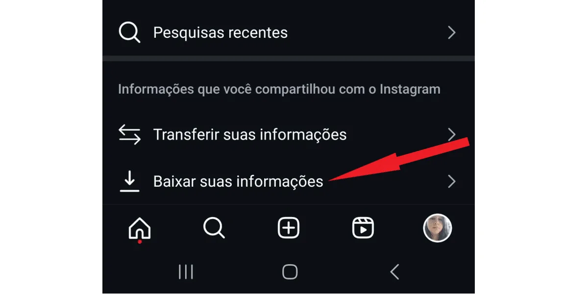 Screenshot showing where to click to download your Instagram information.