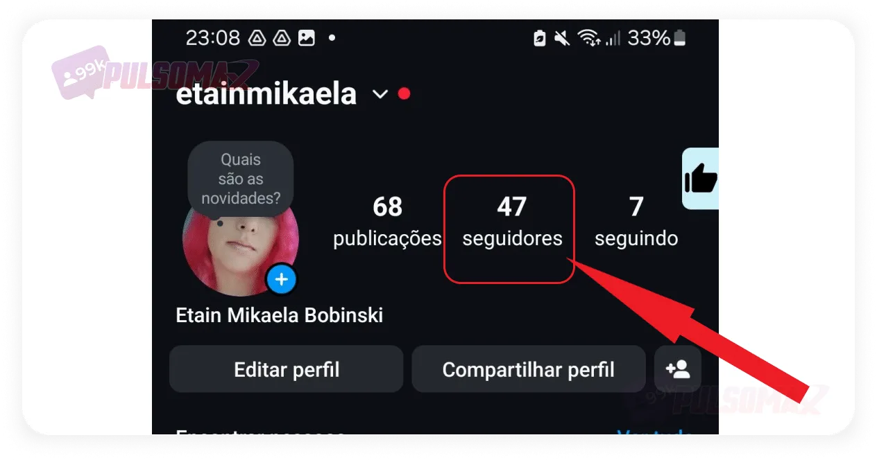 Location of the followers button on Instagram.