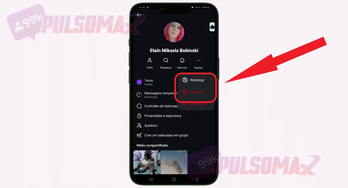 Screenshot showing where to block and restrict users on Instagram.