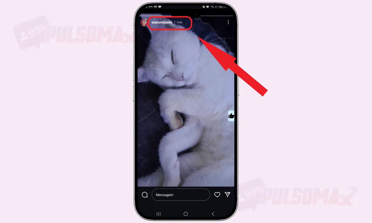 Instagram Story, showing the time of publication.