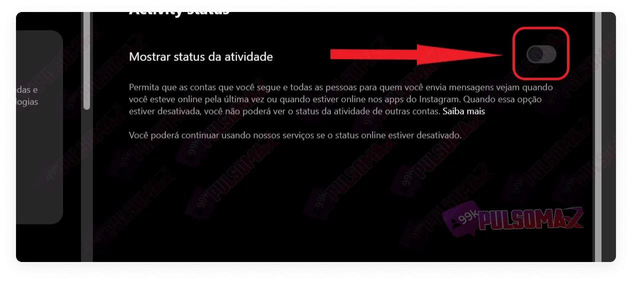 Turn off activity status button, Instagram Web.