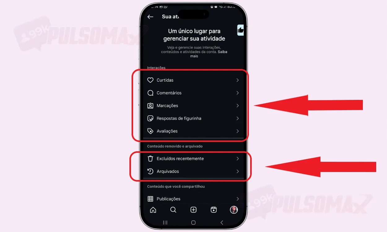 Interactions, recently deleted, and archived items