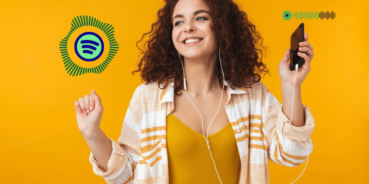 Woman listening to music on the Spotify platform.