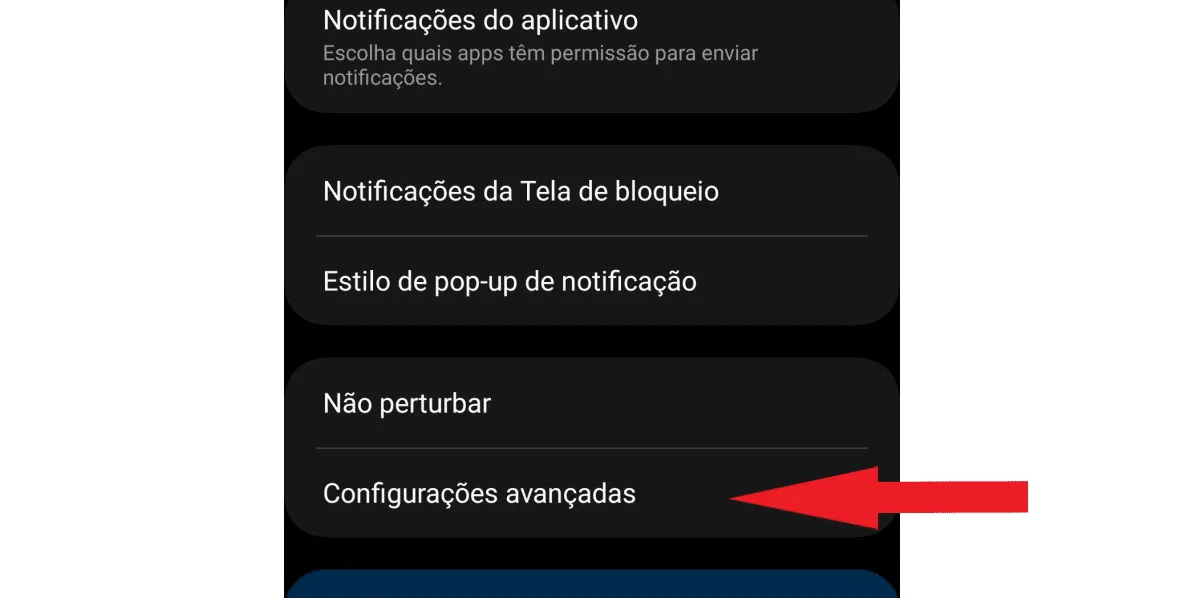 Screenshot showing the location of the advanced notification settings session.