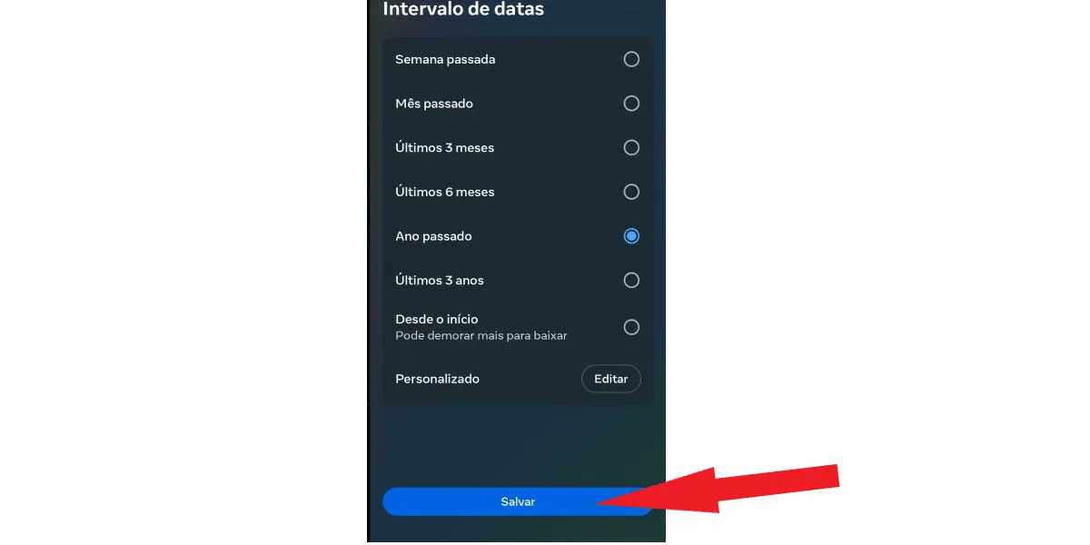 Screenshot from Instagram showing the date range options.