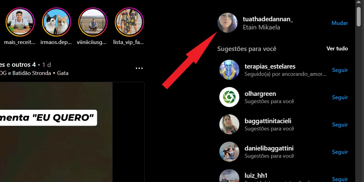 Location of the profile picture on Instagram web.