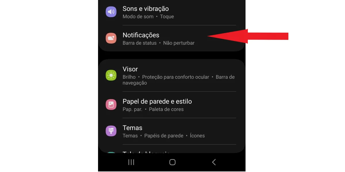 Screenshot showing the location of the notifications function on the mobile phone.