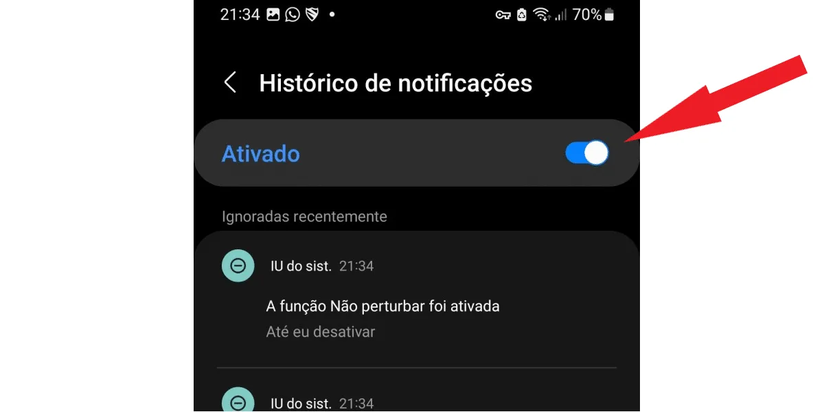 Turn on notification history button.