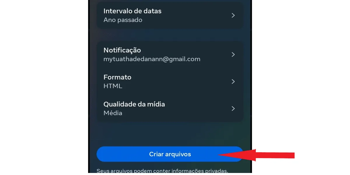 Screenshot showing where to click to create Instagram files for download.