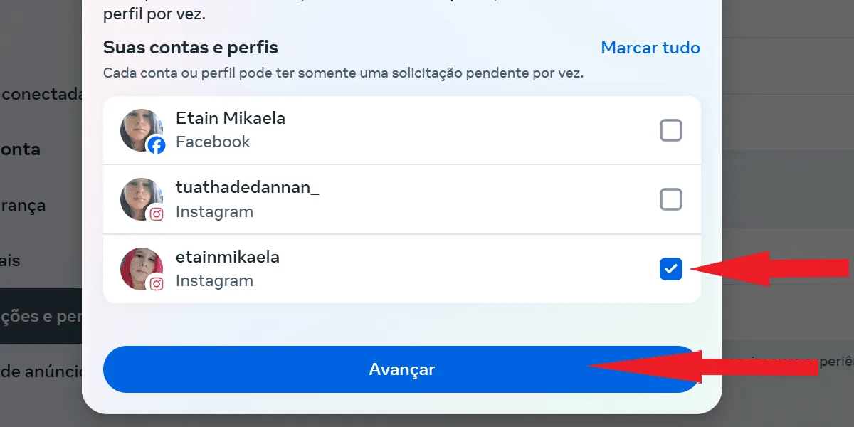 Screenshot showing how to select a profile to download information on Instagram web.