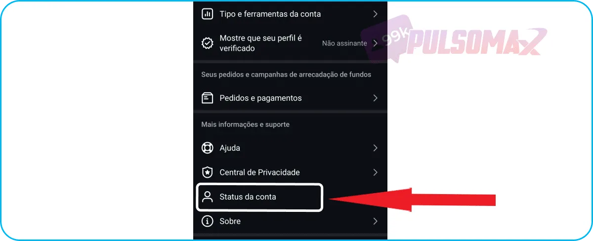 Instagram account status button.