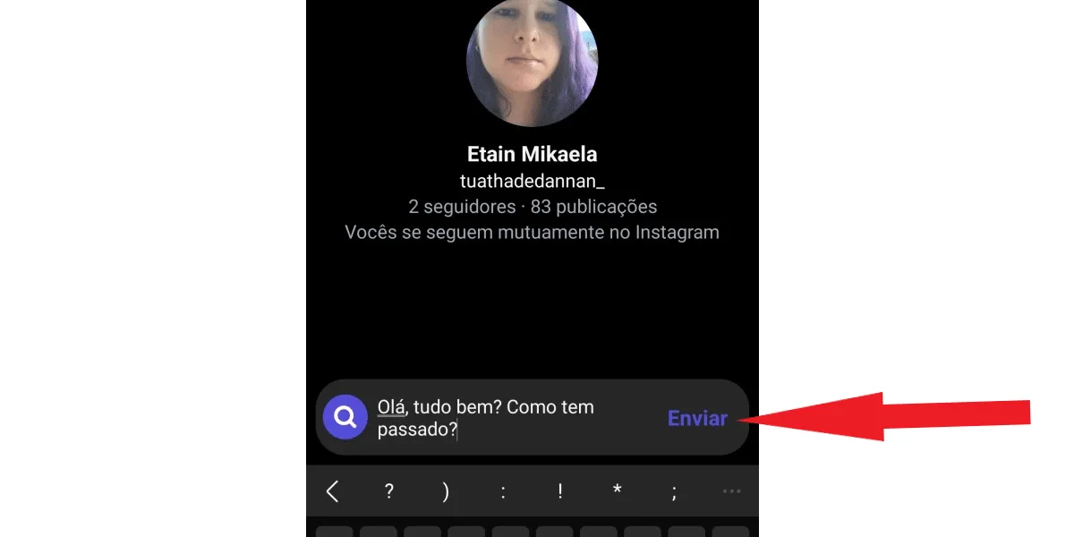 Screenshot of an Instagram Direct message, showing the location of the send button and message typing box.