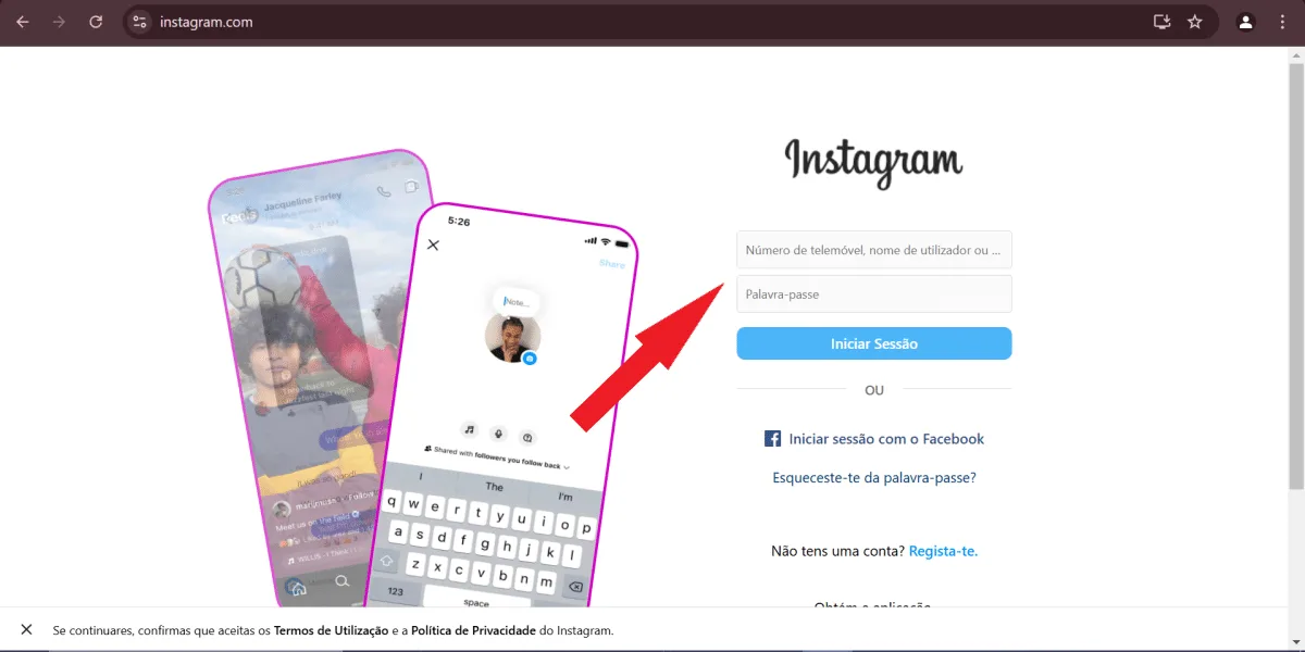 Screenshot showing the Instagram Web login screen.