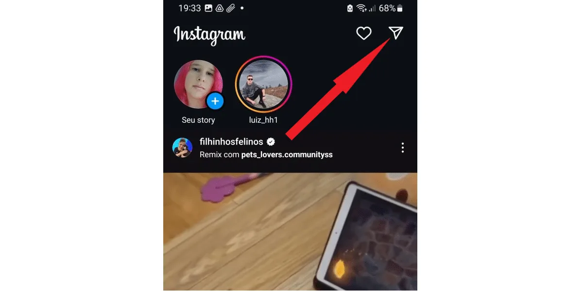 Screenshot of an Instagram profile showing the airplane icon for Direct Messages. Image: what is Direct Messages on Instagram.