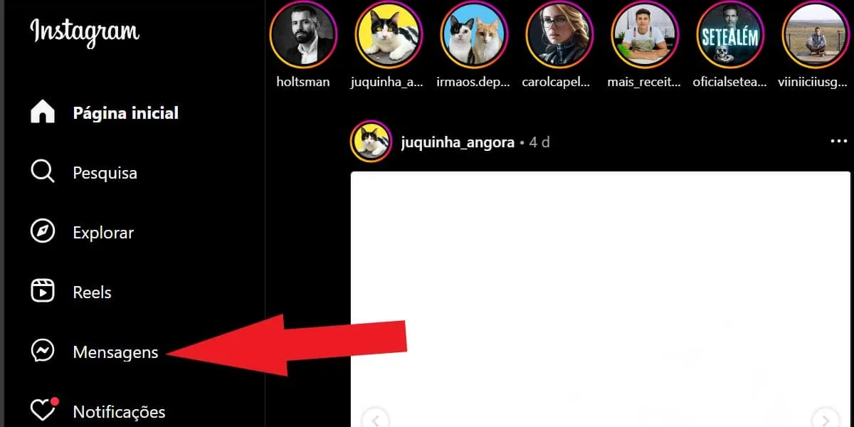 Screenshot from Instagram showing where messages are located on Instagram Web. Image: what is direct message on Instagram.