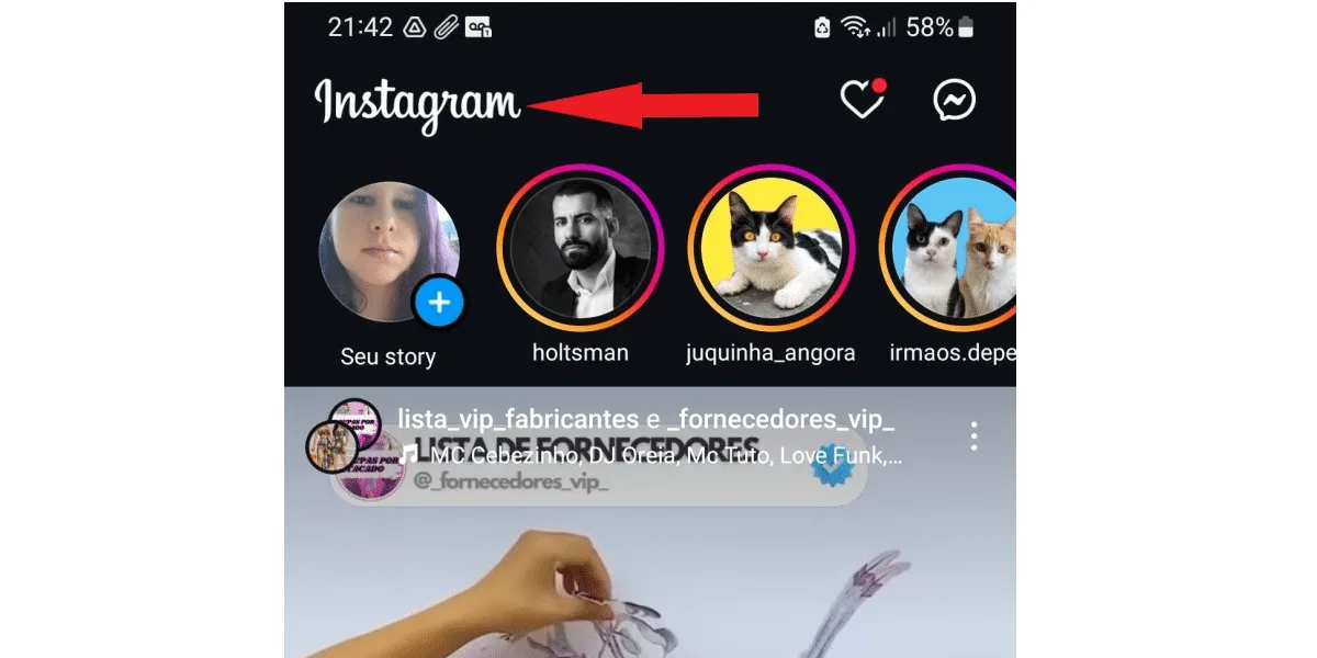 Screenshot from Instagram showing where to go to find favorites.