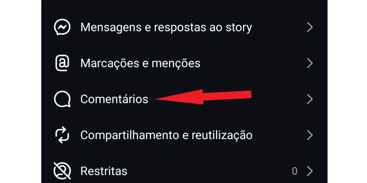 Screenshot showing where the comments section is located in settings.