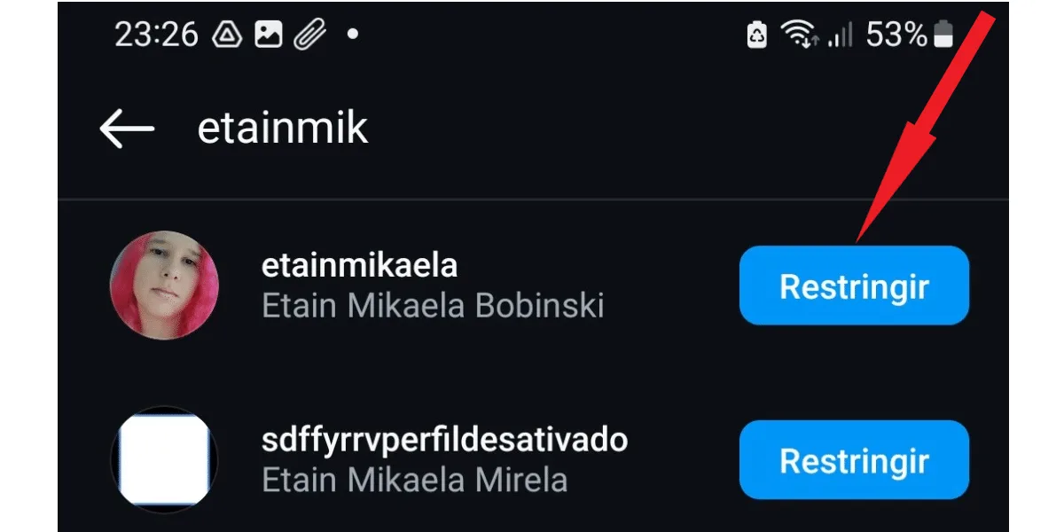 Screenshot showing how to restrict an account on Instagram.