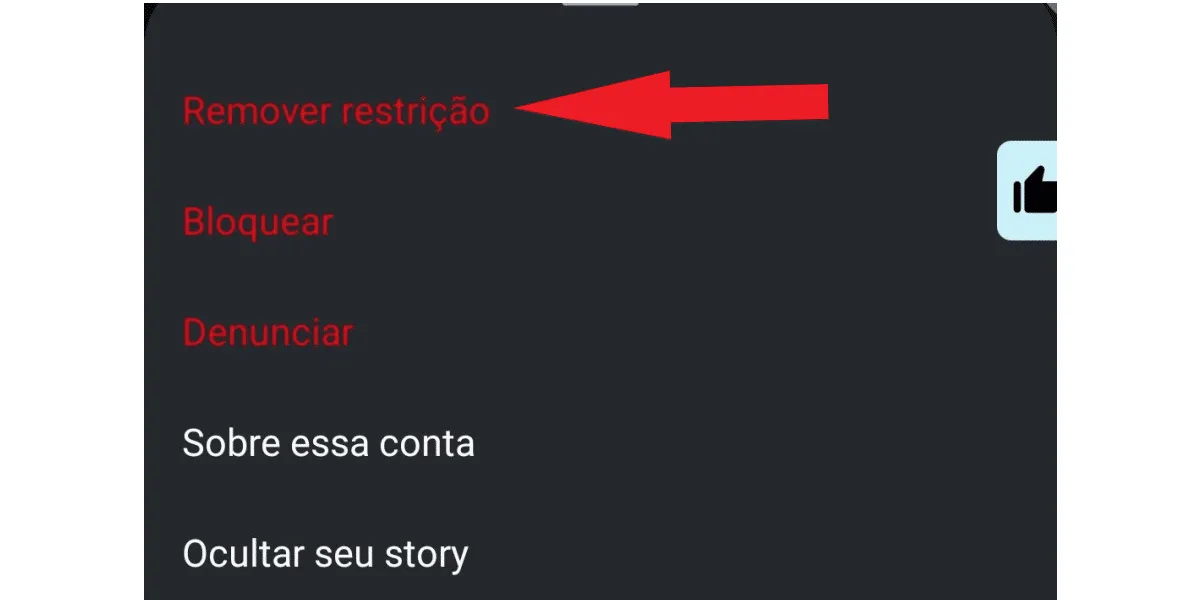 Screenshot showing the option to remove restrictions on Instagram.