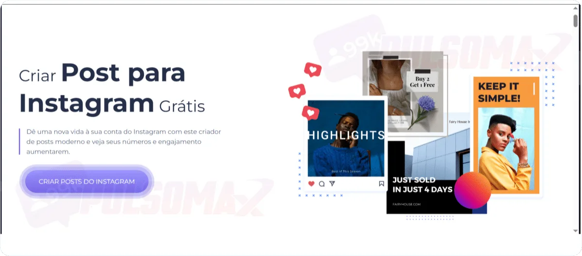 Screenshot of a content generation website (RenderForest) for Instagram.