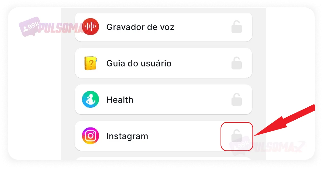 Screenshot showing Instagram in the AppLock list.
