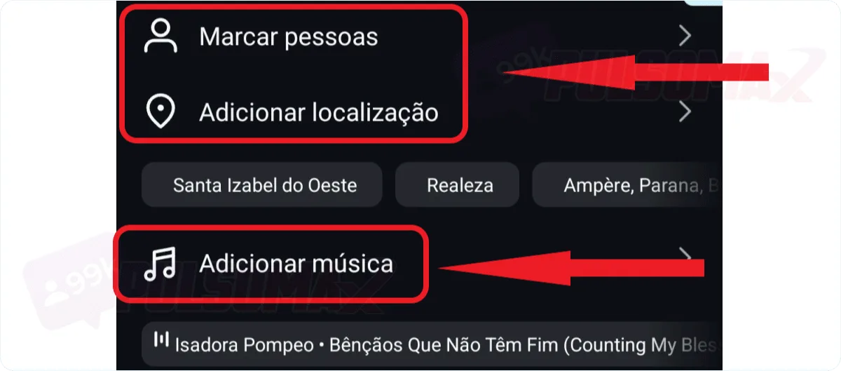 Tag people, add music and location, to post on Instagram.