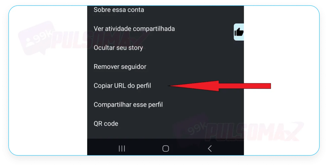 Screenshot showing where to click to copy the Instagram profile URL.